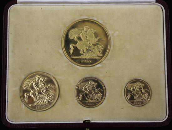 A George VI coronation 1937 proof specimen set of four gold coins,